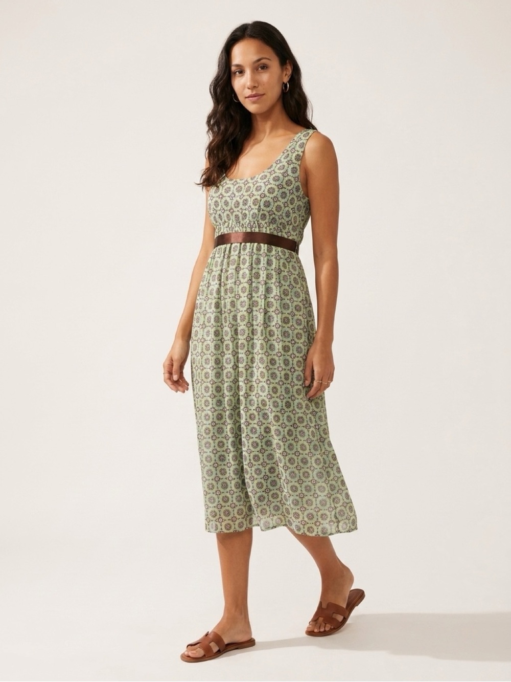 NWOT Vintage Nine West silk dress. Size 2. Fully lined. Green/Brown print.